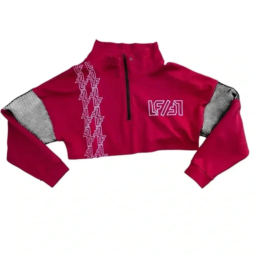 Vintage LF Cropped Red Black Track Suit Jacket OverSized Medium Mesh Detail